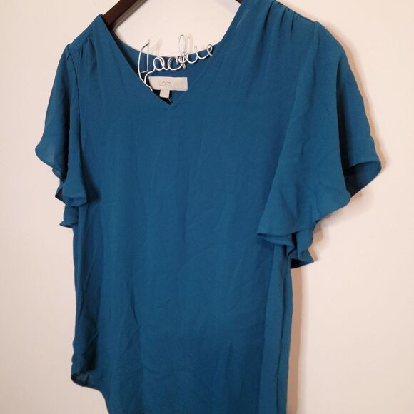 Loft Teal Flutter Sleeve Top Size XS - Picture 2 of 8